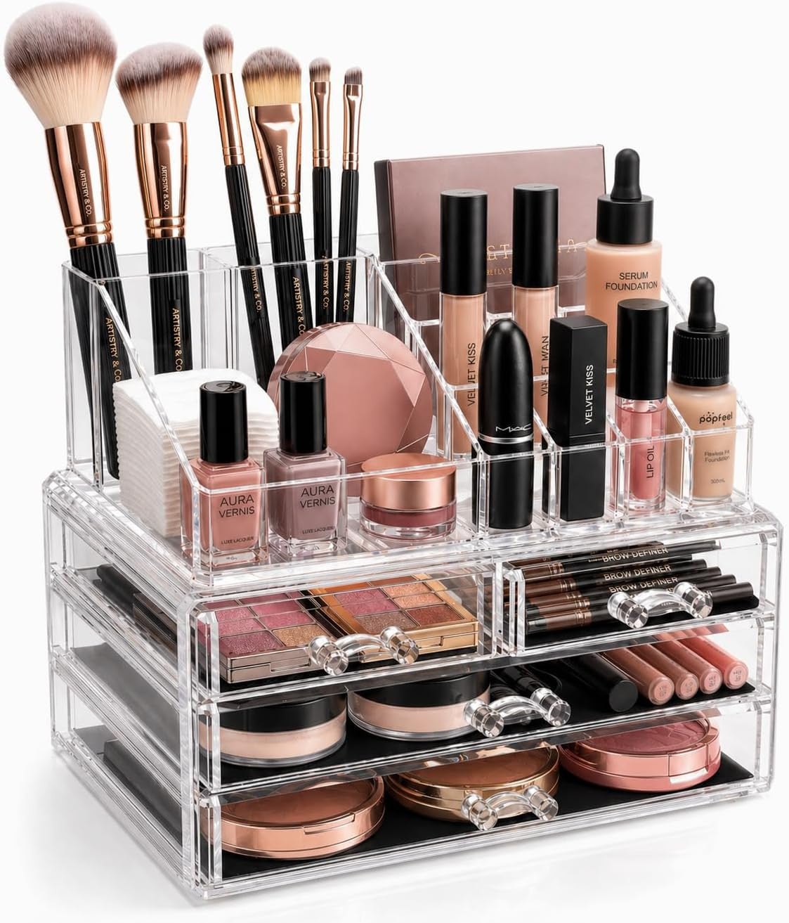 Acrylic Makeup Organizer Countertop with Drawers and Compartments