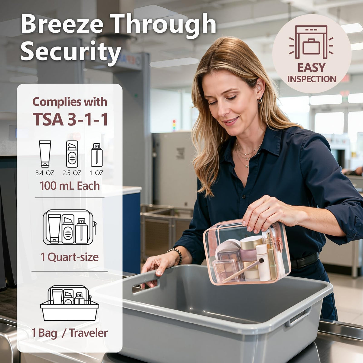 TSA Approved Toiletry Bag 2 Pack - Medium Clear Cosmetic & Large Storage Bag