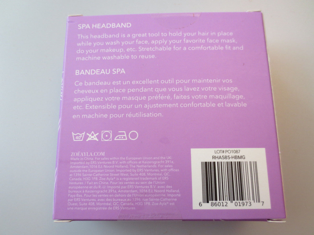 NEW IN SEALED BOX PURPLE ZOE AYLA SPA HEADBAND