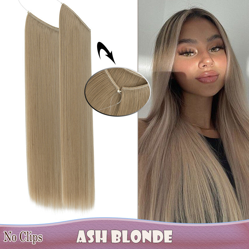 Invisible Wire Clip-In Hair Extensions with Clips & Replacement Wires - Natural & Wavy, 20/24 Inch