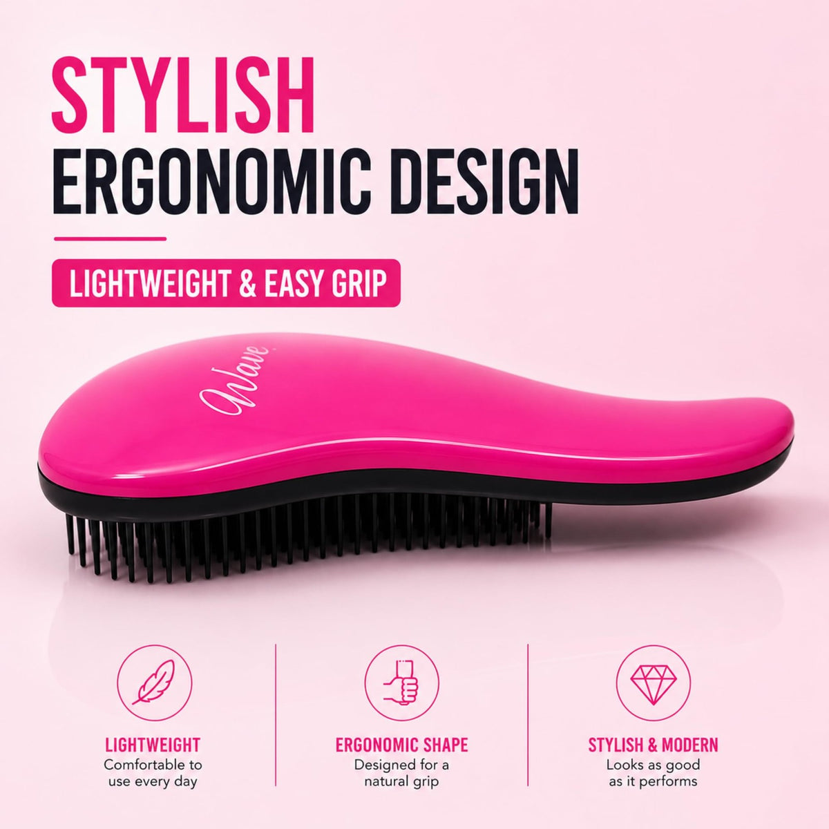Detangling Hair Brush - Pink, Black & Grey, Pack of 4 for All Hair Types