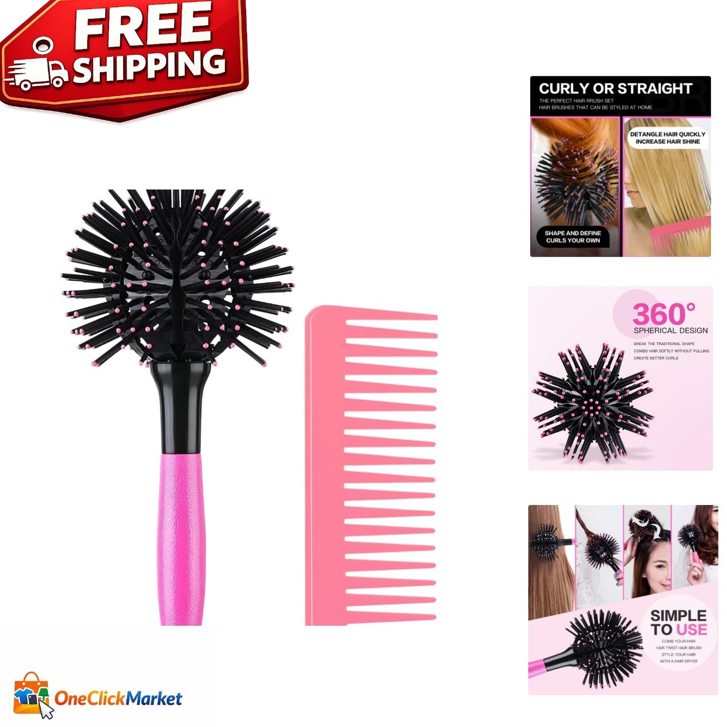 Detangling Round Hair Brush for Curly Hair - 3D Bomb Curl Styling Tool
