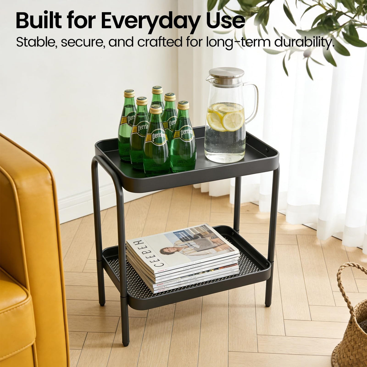 2-in-1 Desktop & Floor End Table with Storage Shelves - Small Space Nightstand