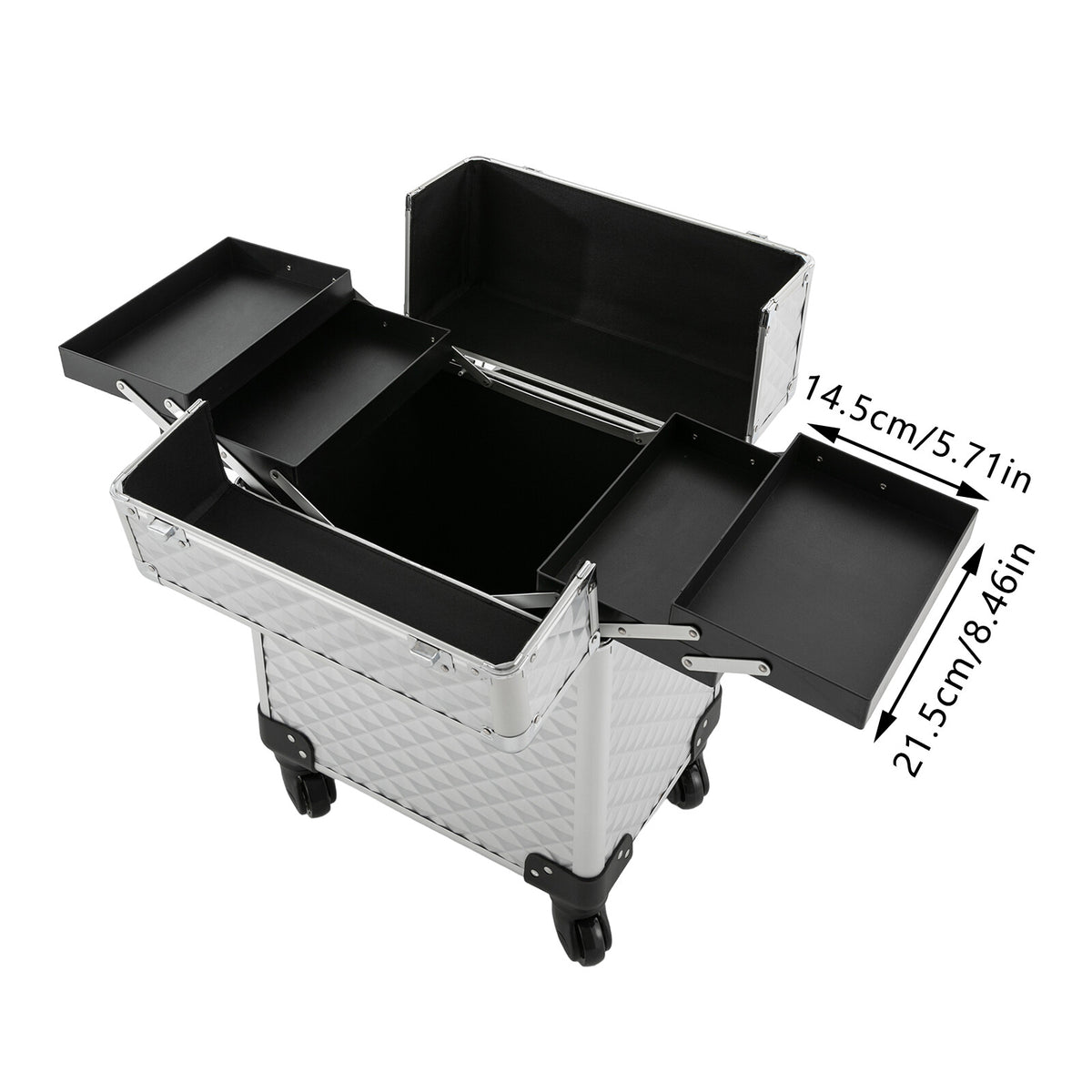 Lockable Rolling Makeup Case with Wheels and Organizer for Cosmetics & Beauty Tools
