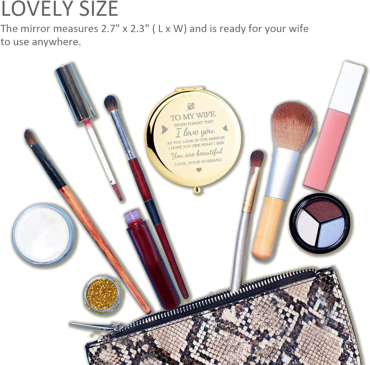 Gold Compact Mirror for Women - Engraved Makeup & Travel Mirror Gift