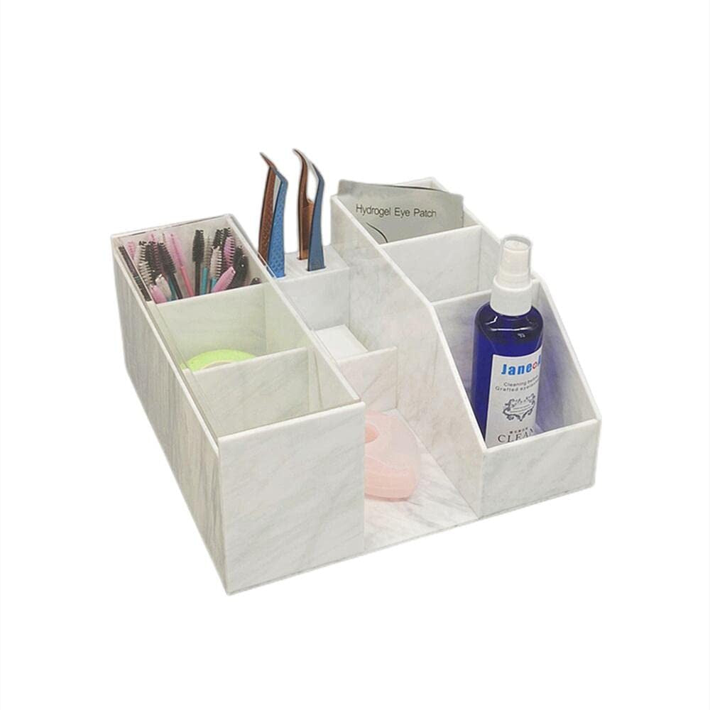 Large Capacity Acrylic Makeup Organizer for Eyelash & Beauty Tools - White Marble Style