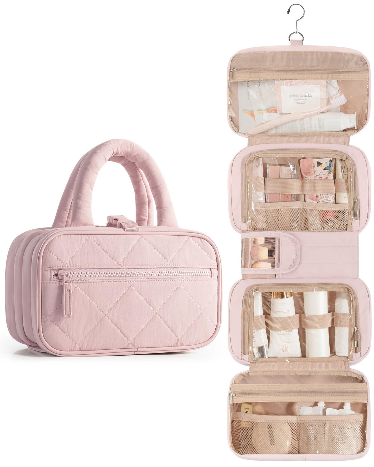 Travel Hanging Toiletry Bag for Women with 360 Swivel Hook and Multiple Compartments