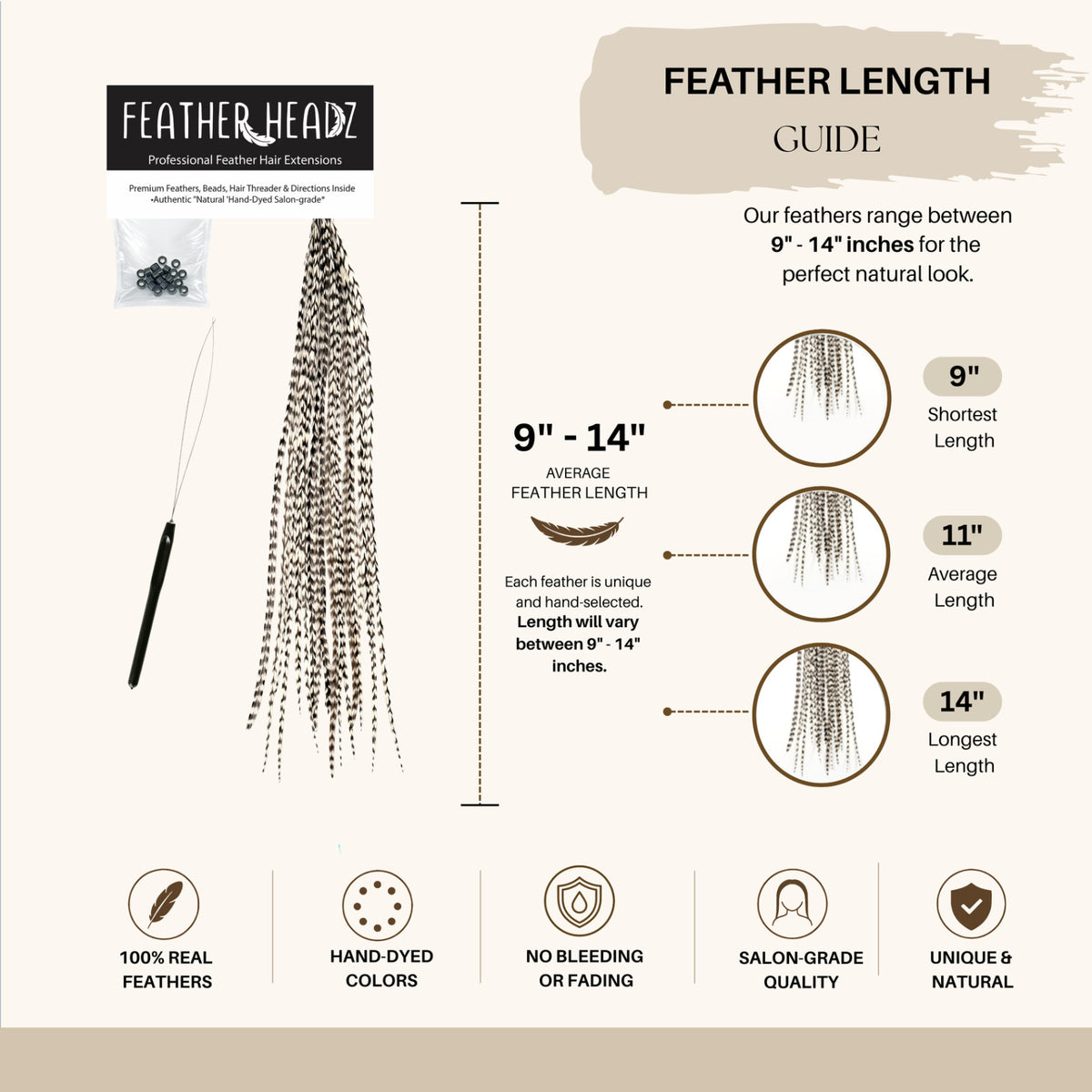 Real Feather Hair Extensions Set - 21 Black & White Rooster Feathers, Festival & Boho Hair Accessories
