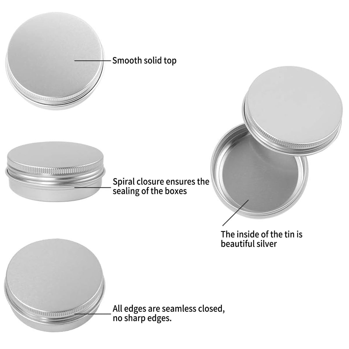 2 oz Aluminum Tin Cans with Screw Lid - 48 Pack for Salves, Spices & Candies