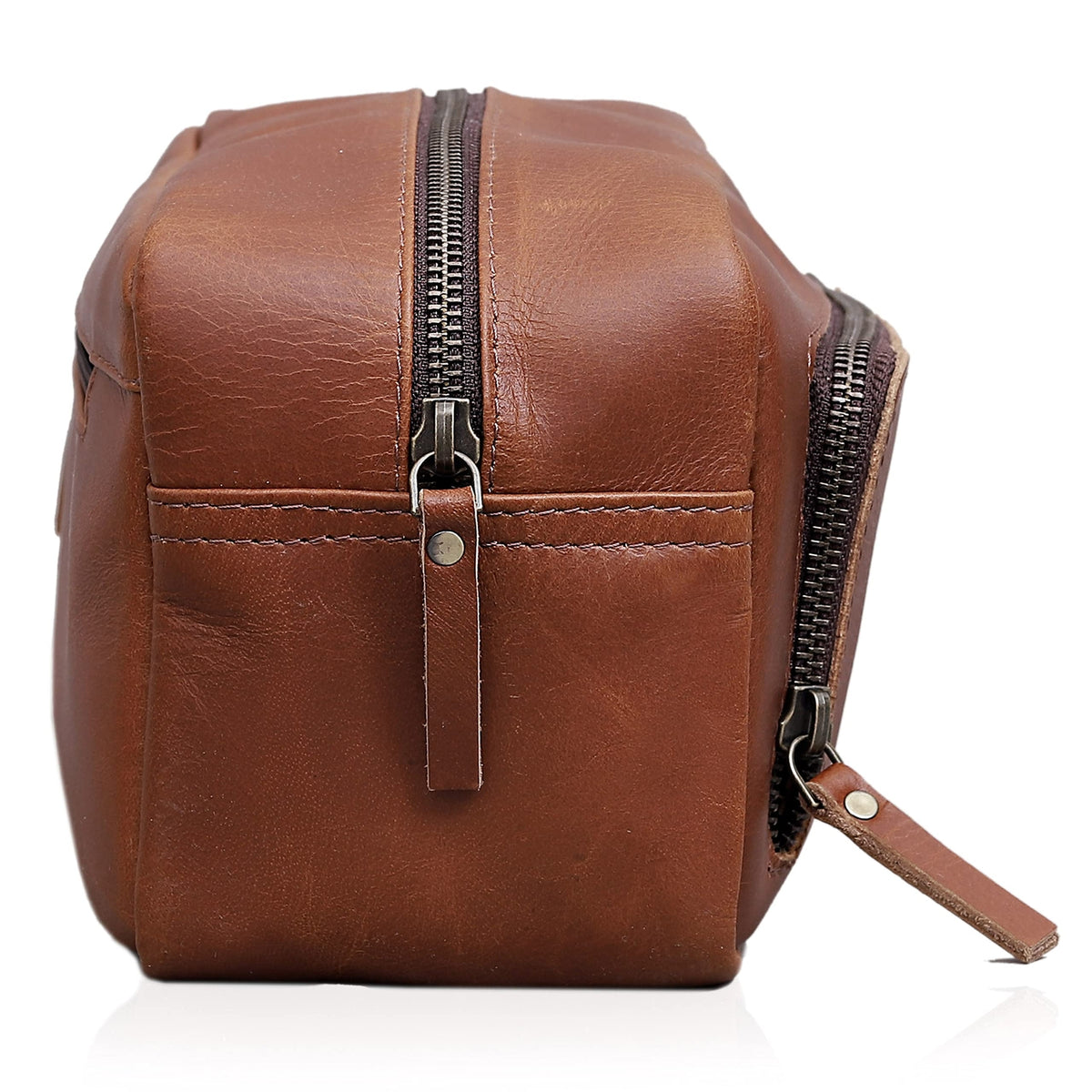 Men's Leather Travel Dopp Kit with Waterproof Interior and Multiple Compartments