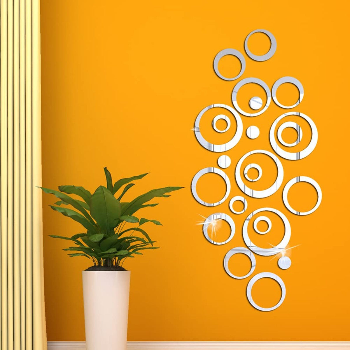 Removable Blue 24-Piece Acrylic Mirror Wall Decals - Round Reflective Stickers for Living Room & Bedroom