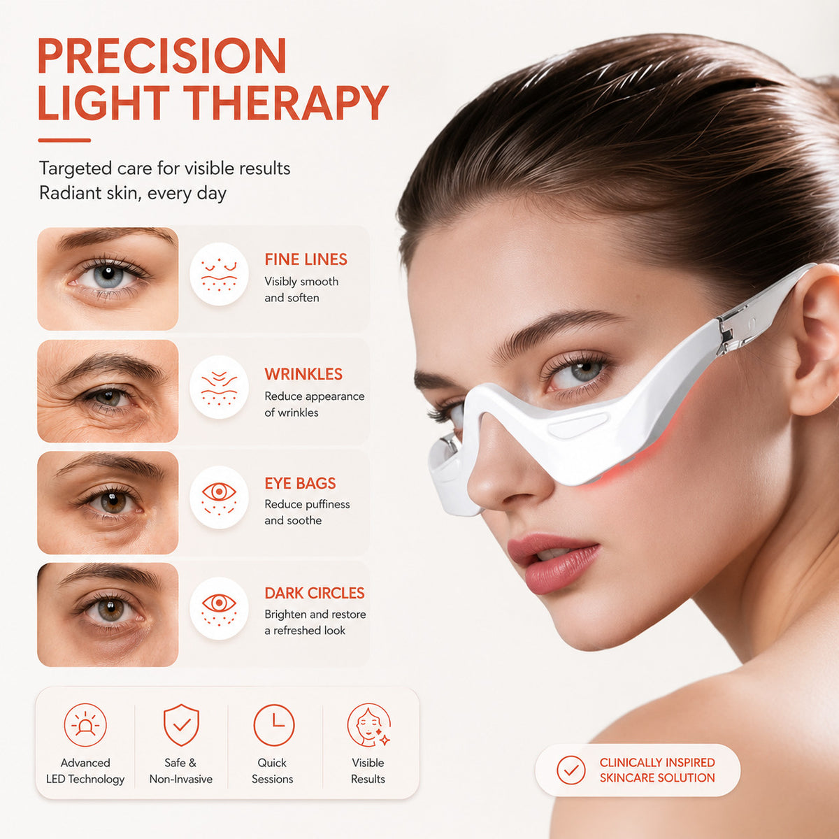 Red Light Therapy Eye Massager Device for Puffiness Bags Relaxation