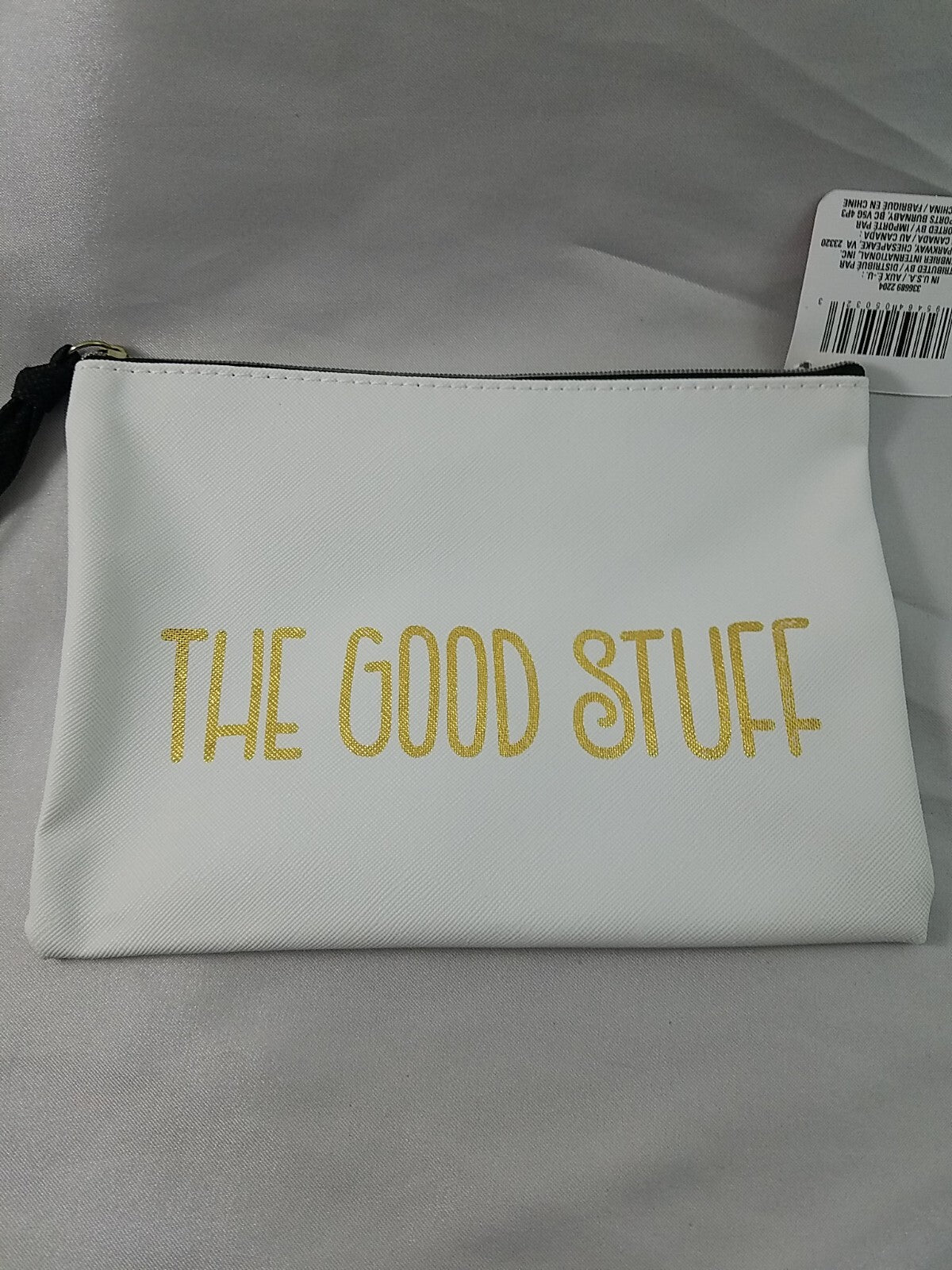 The Good Stuff Cosmetic Pouch Bag - Small White & Gold Zipper Makeup Bag