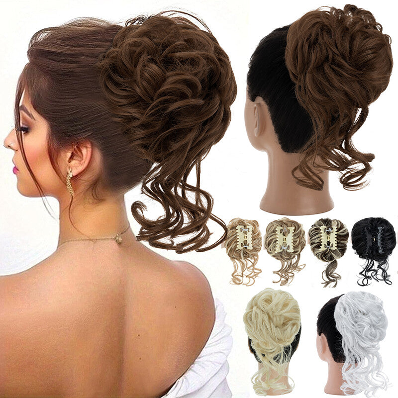 Natural Clip-On Messy Bun Hair Extension with Claw Clip - Blonde