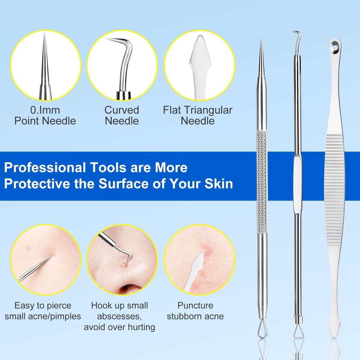 Professional Blackhead Remover Tool Kit - 10 Pcs Skin Care Extractors