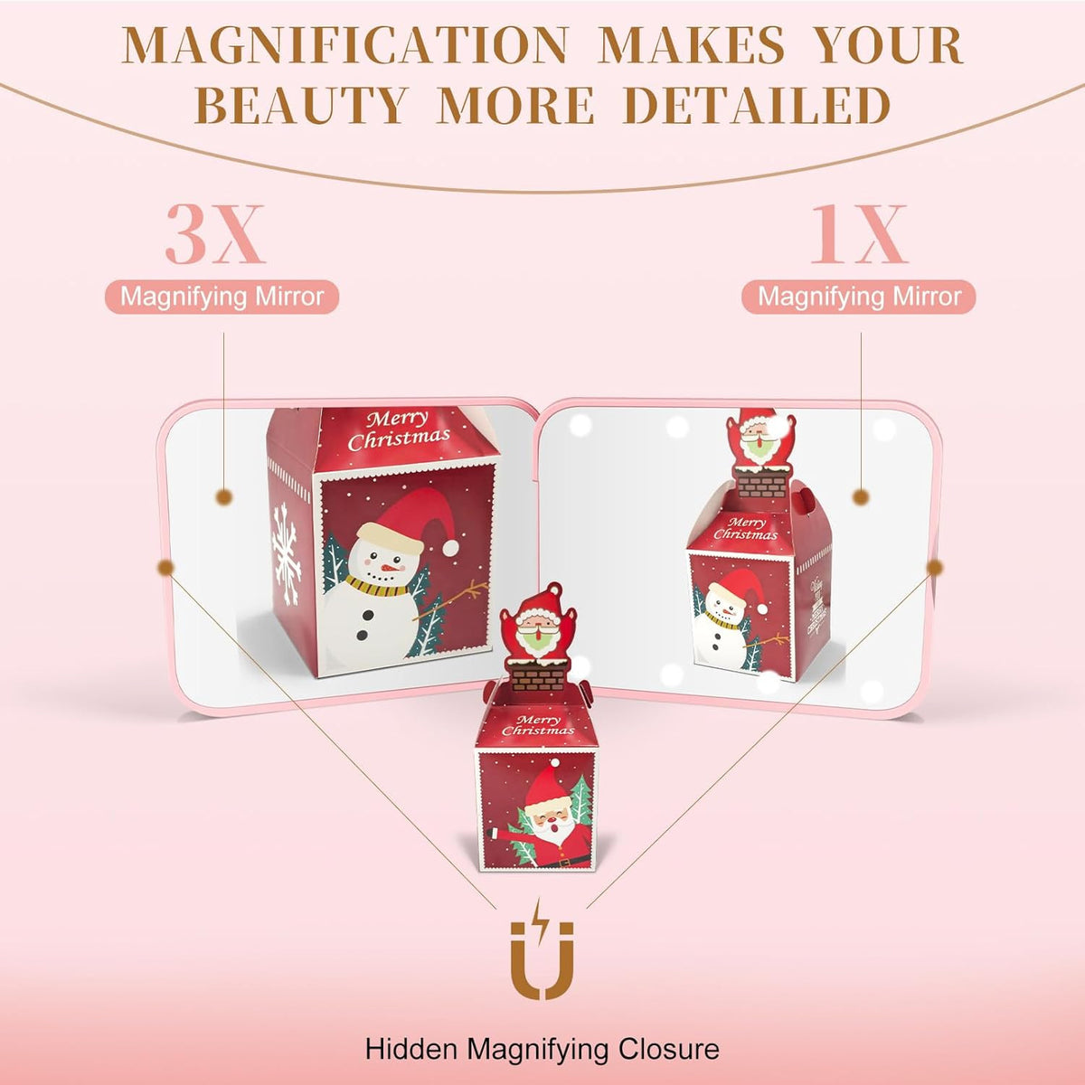LED Pocket Mirror with 1X/3X Magnification & Bright Lights, Compact Travel Makeup Mirror