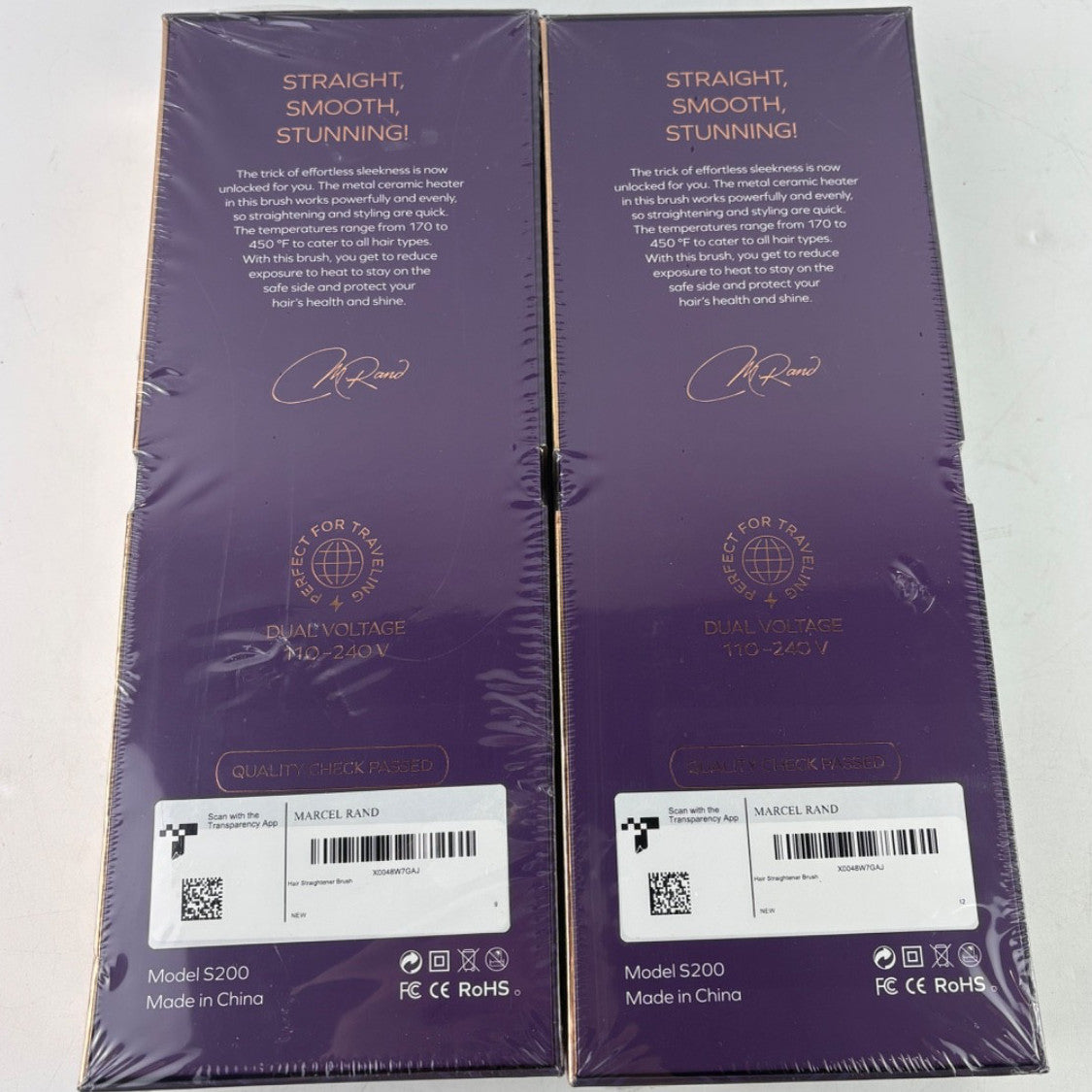 Dual Voltage Hair Straightener Brush 2 Pack Ionic Anti Frizz Flat Iron Comb