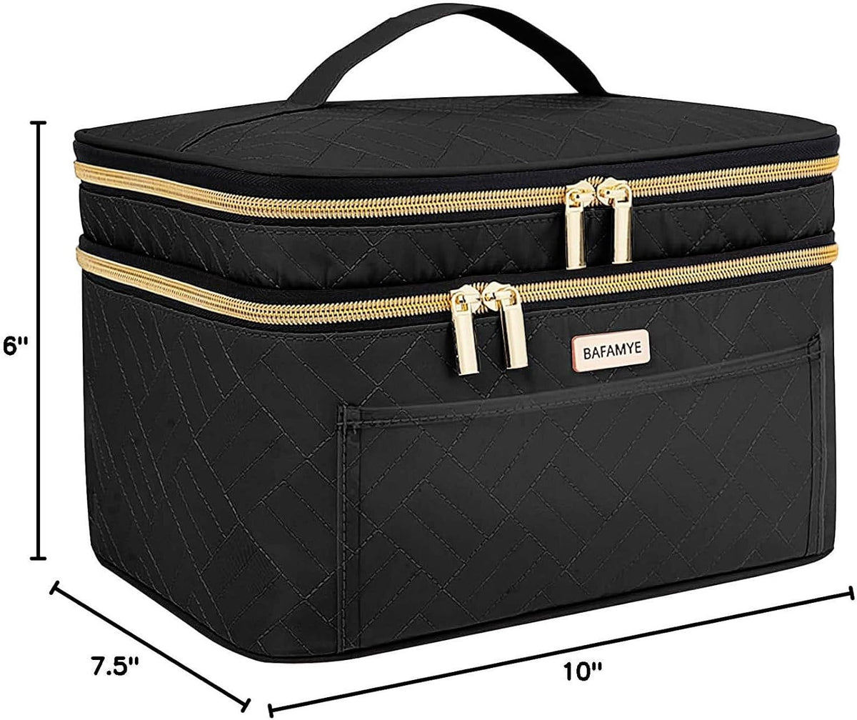Large Travel Makeup Bag with Double Layer Design, 8.8L Capacity for Women