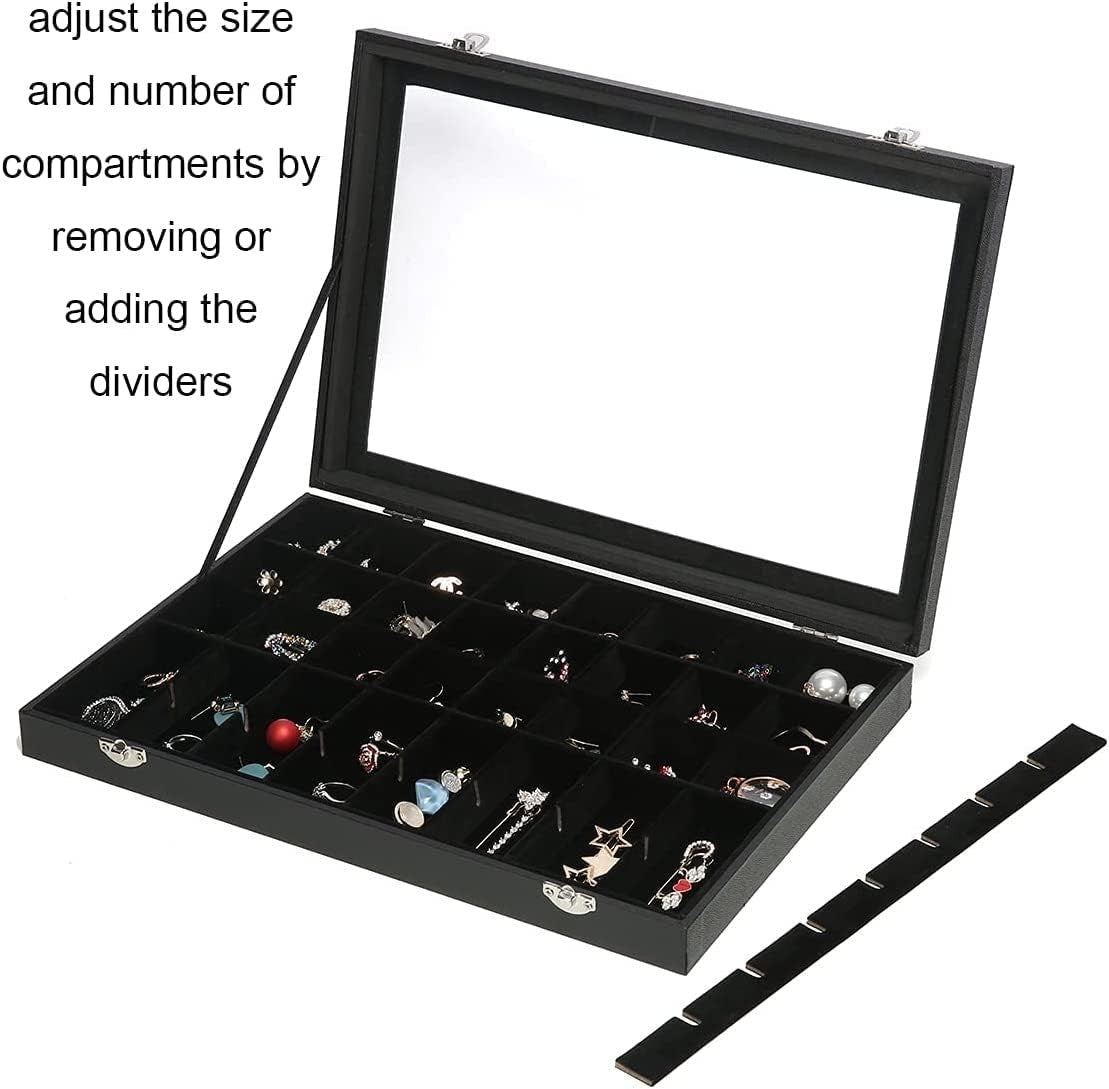 Jewelry Organizer Box with 40 Grid Compartments and Transparent Lid for Earrings and Rings