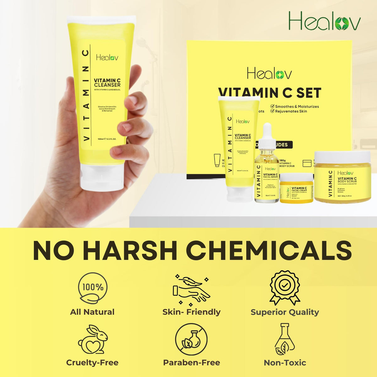 Vitamin C Skincare Set with Cleanser, Serum, Body Scrub & Lotion – Anti-Aging & Brightening