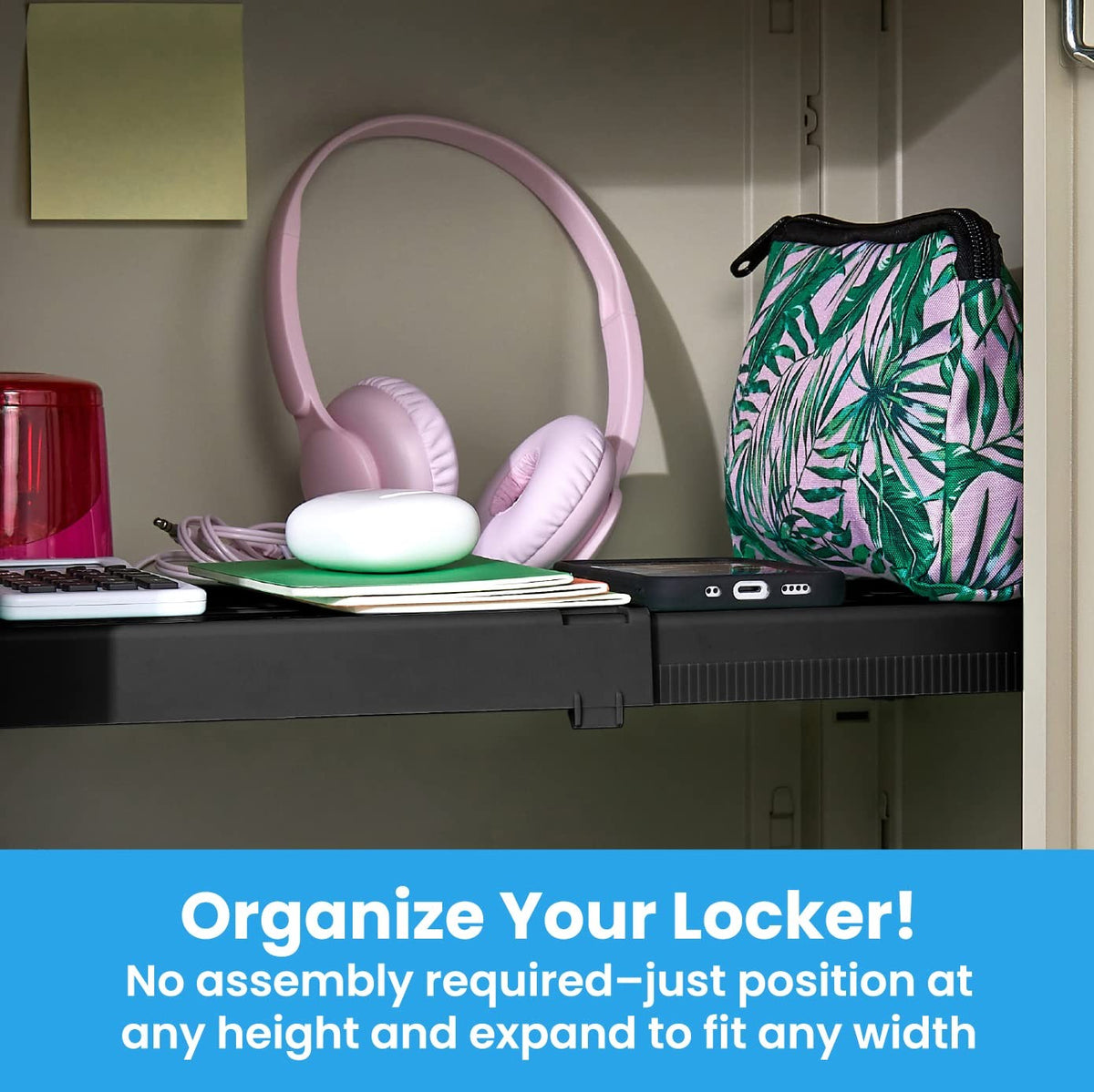 Adjust-A-Shelf Locker Shelf Extends to Fit Your Locker - Black 2-Pack