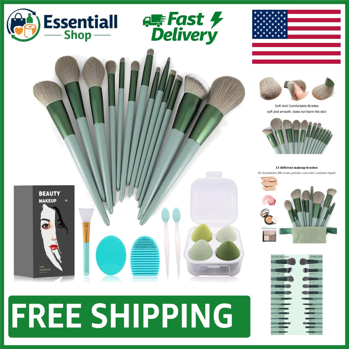 Professional Makeup Brush Set with Storage Bag - 22-Piece Beauty Kit