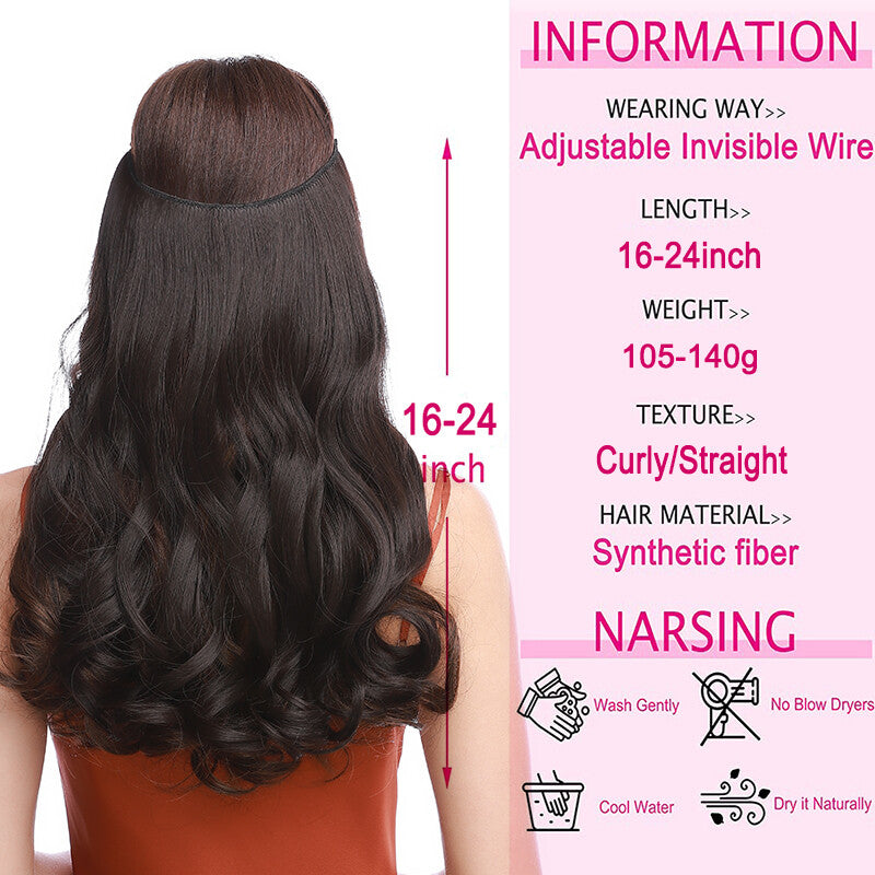 Invisible Wire Hair Extensions Full Head Curly Synthetic Hair with Nano Rings