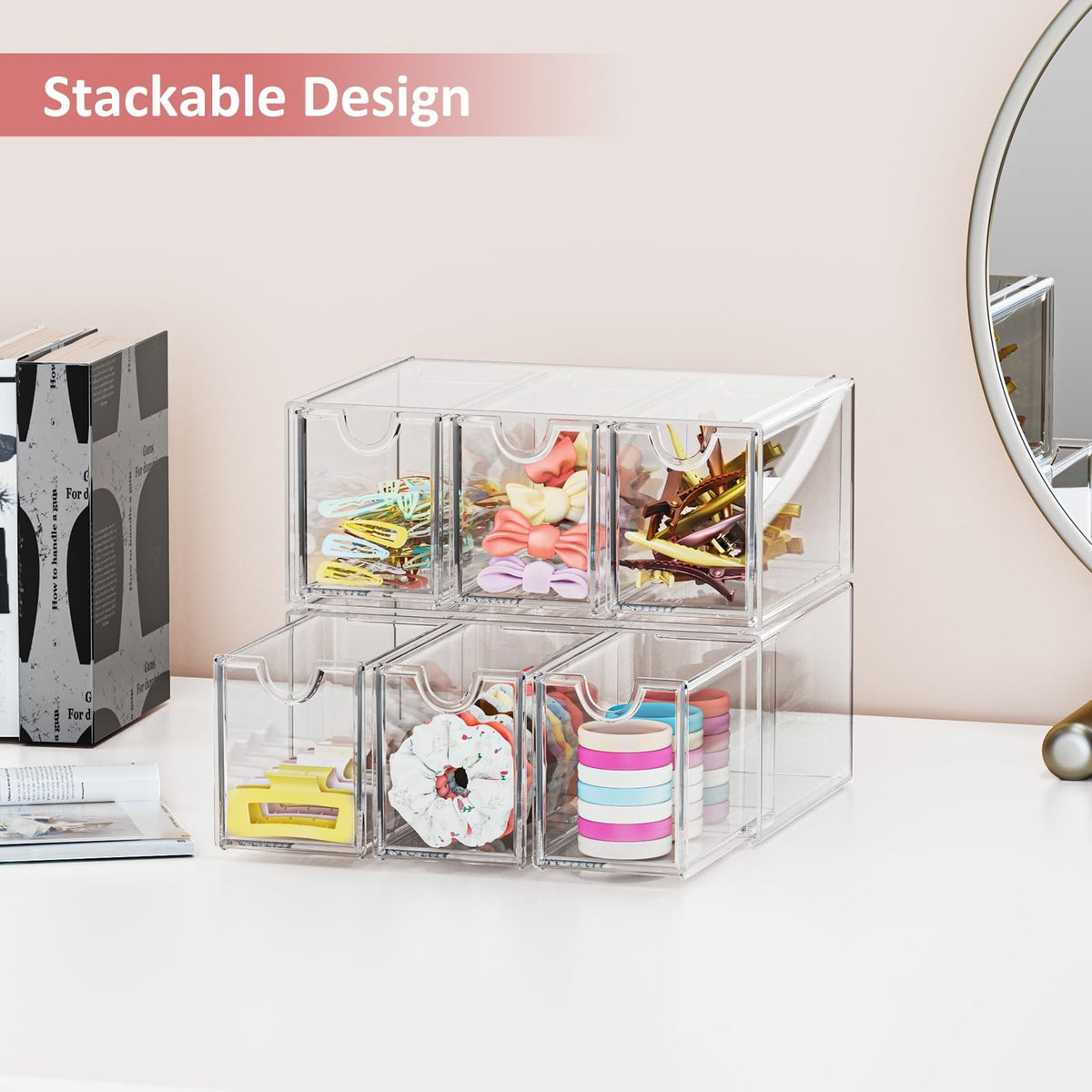 Clear Acrylic Hair Accessories Organizer with 3 Stackable Drawers for Girls