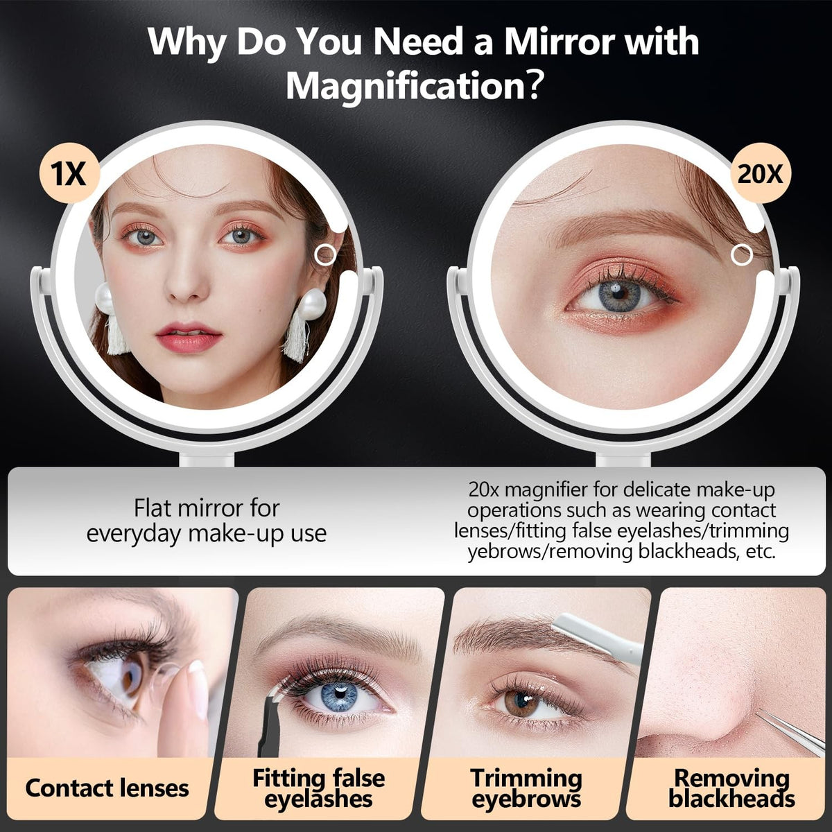 20X Magnifying Makeup Mirror with Lights and Touch Control - Vanity Mirror with 3 Color Modes and LED Illumination