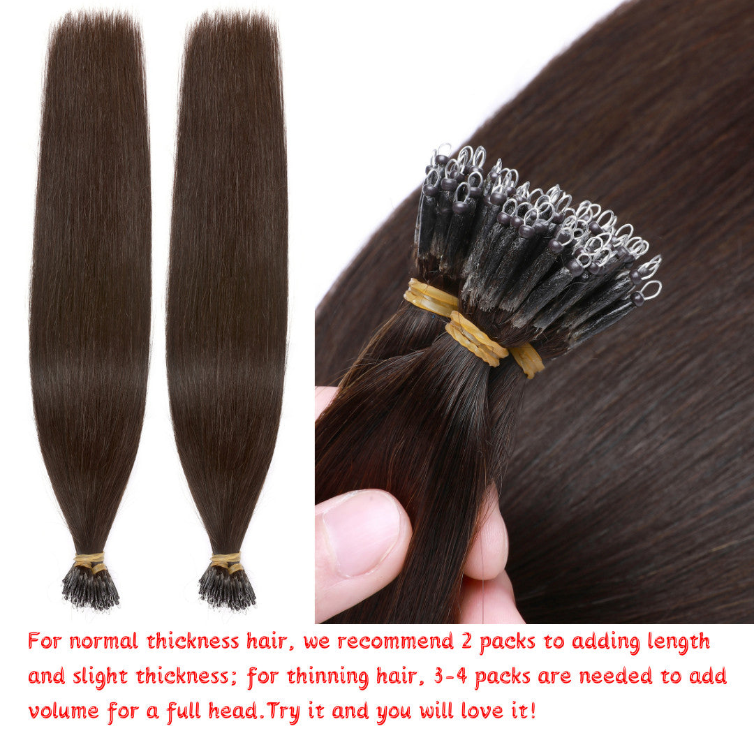 Thick Remy Human Hair Extensions Nano Ring Micro Loop Beads Caramel