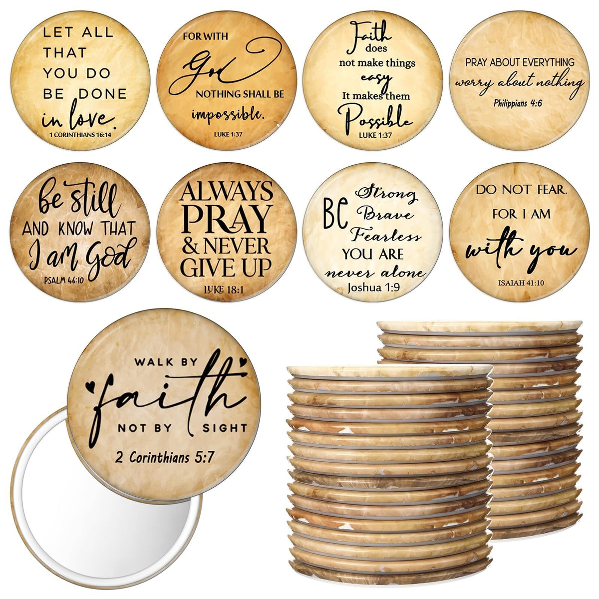 36 Pack Mini Christian Compact Mirrors with Bible Verses - Inspirational Religious Gifts