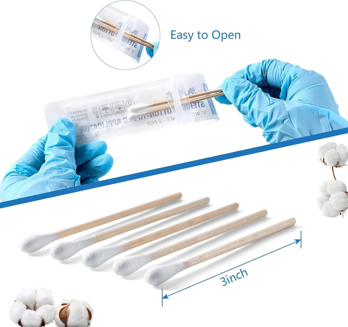 Sterile Cotton Swabs 3 Inch Medical Wood Shaft Applicators - 200 Count