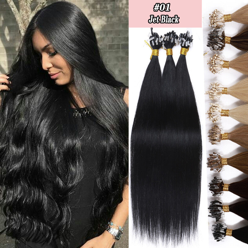 Micro Ring Hair Extensions - Remy Human Hair, Straight, Multiple Lengths & Colors