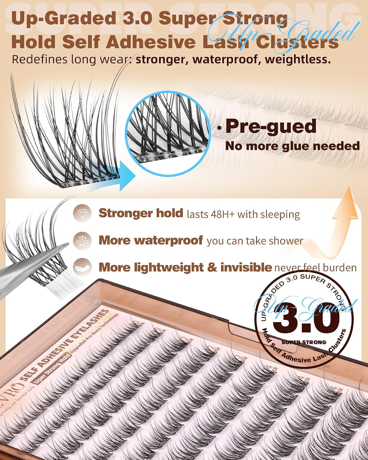 Self Adhesive Eyelashes Wispy Clusters Long-Lasting Waterproof Natural Look