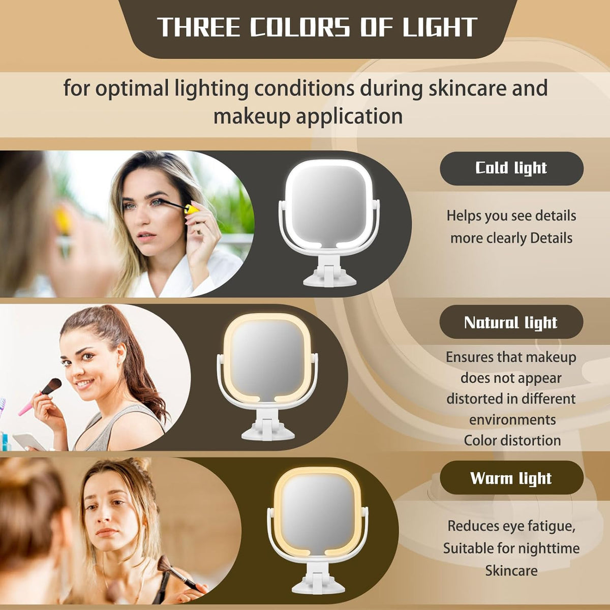 30X Magnifying Lighted Vanity Mirror - Square 360° Rotating, Rechargeable