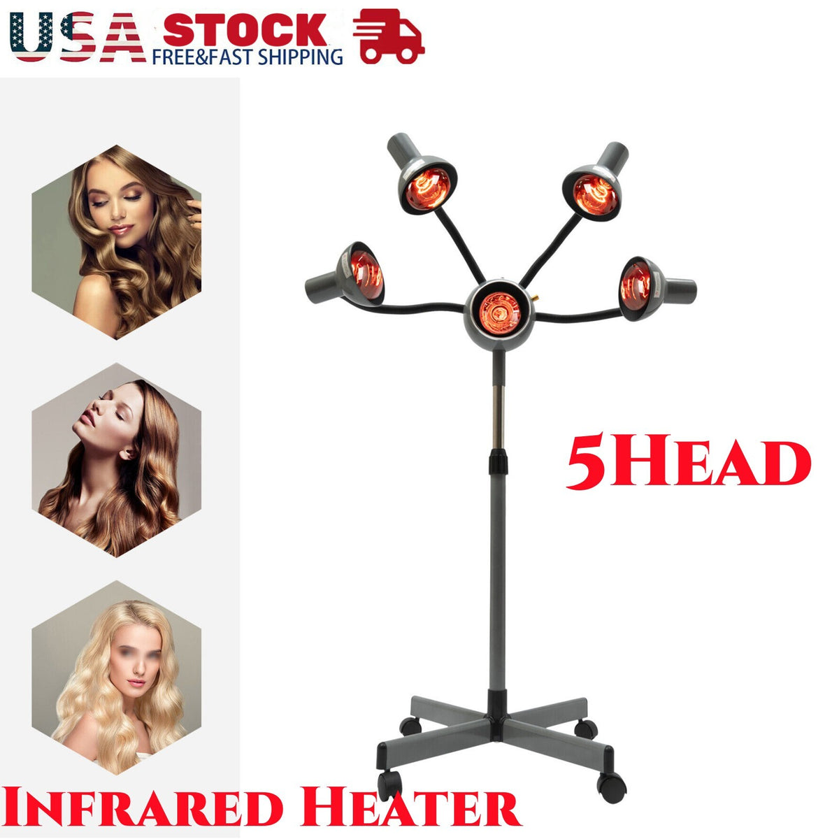Infrared Hair Heat Lamp for Salon Hair Care & Perming - Adjustable Safety