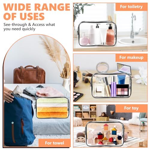 3 Pack Clear TSA Travel Cosmetic Bags Waterproof Makeup Organizer with Zipper