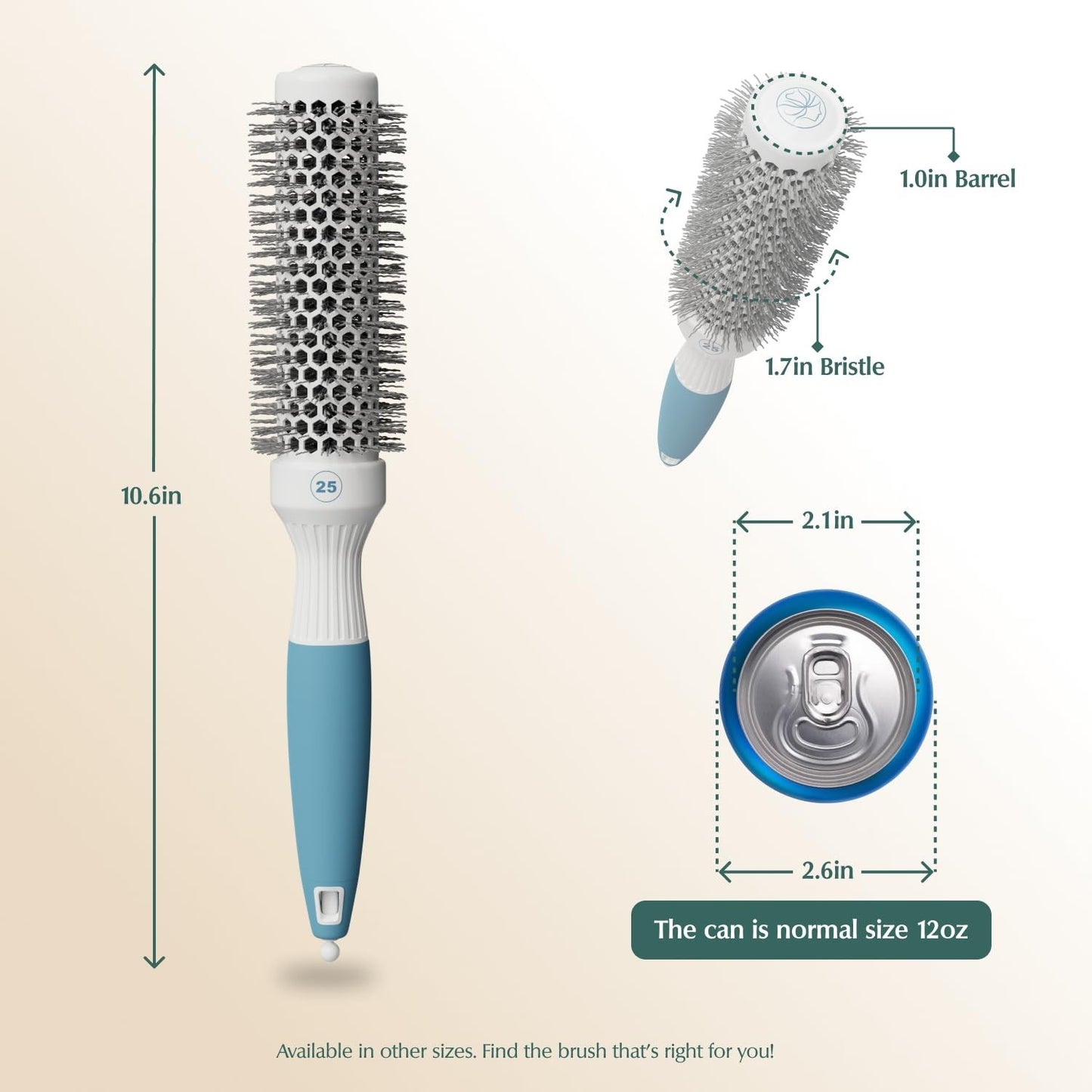 Detangling Ceramic Round Hair Brush with Ionic Bristles for Shine & Volume