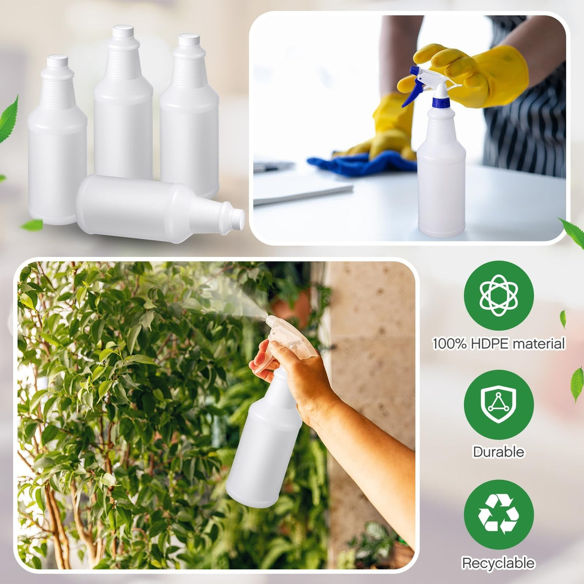 Chemical Resistant 32oz HDPE Plastic Bottles - 10 Pack for Safe Storage