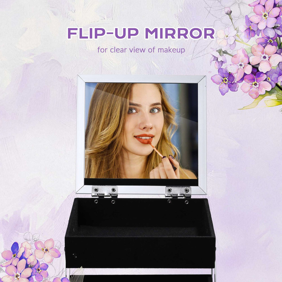 Portable Makeup Train Case with Mirror and Extendable Trays - Stylish Purple Charm
