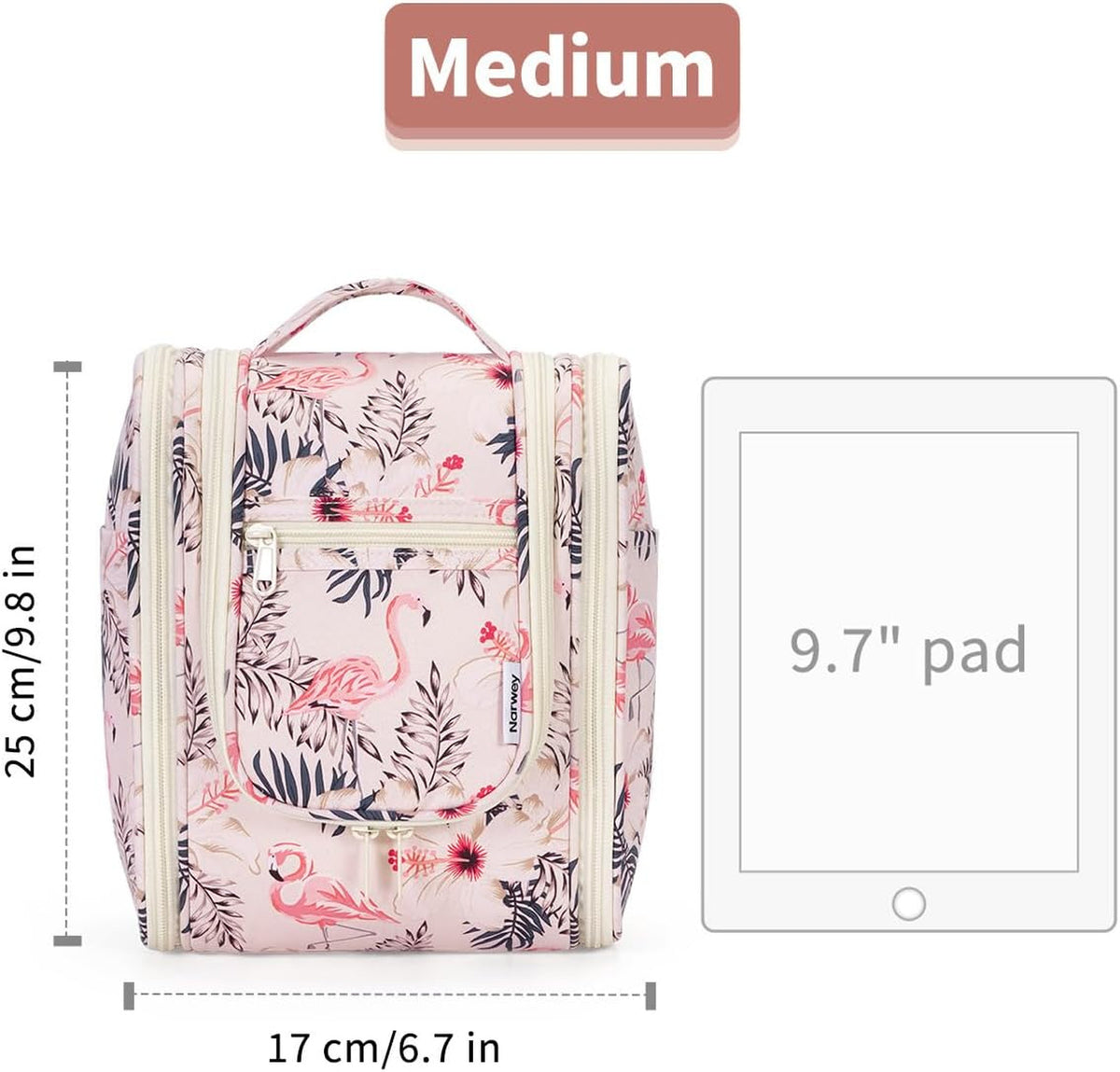 Travel Toiletry Bag Women Small Organizer with Hook Beige Bird Medium