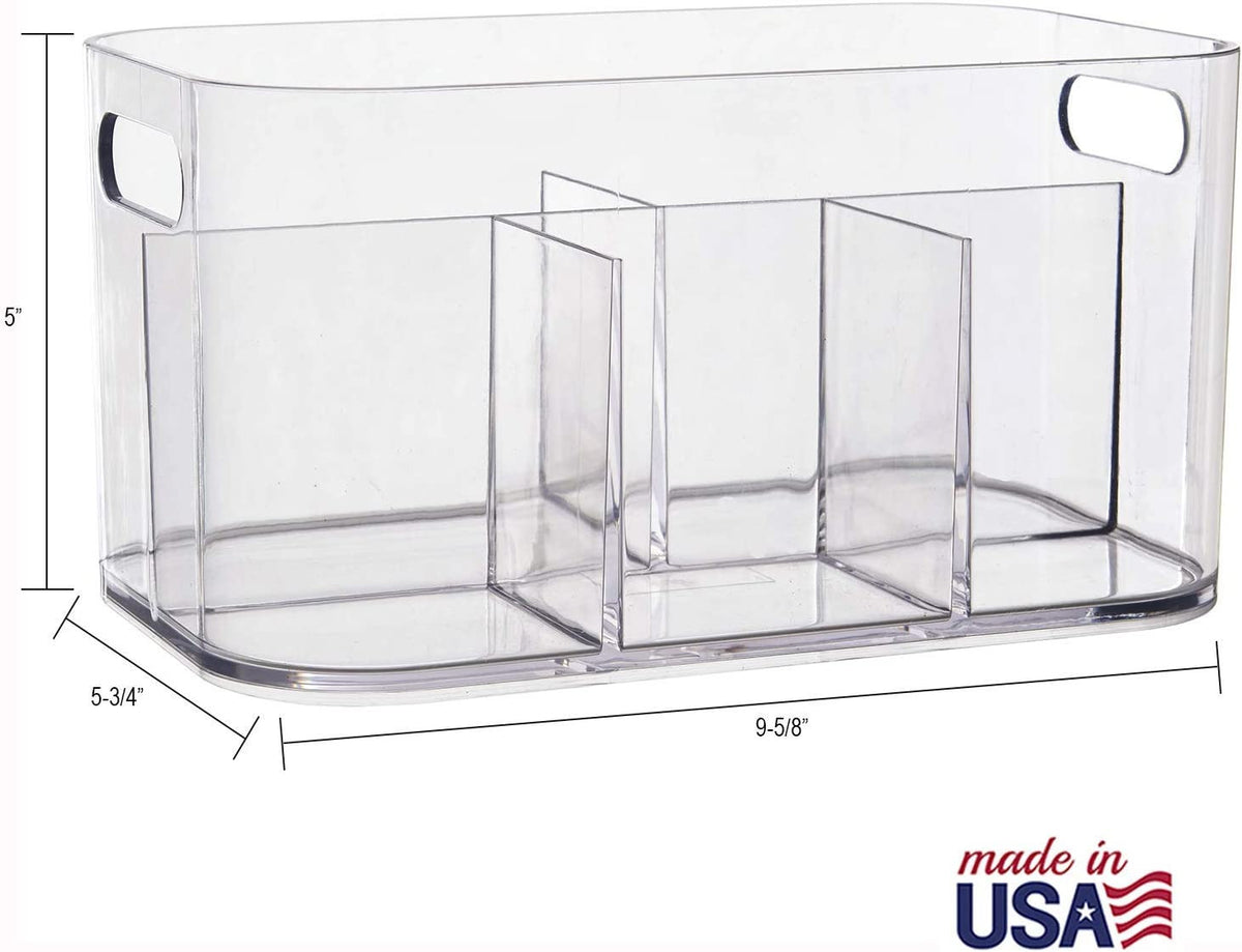Clear 5-Compartment Makeup & Vanity Organizer Bin - Pass-Through Handles