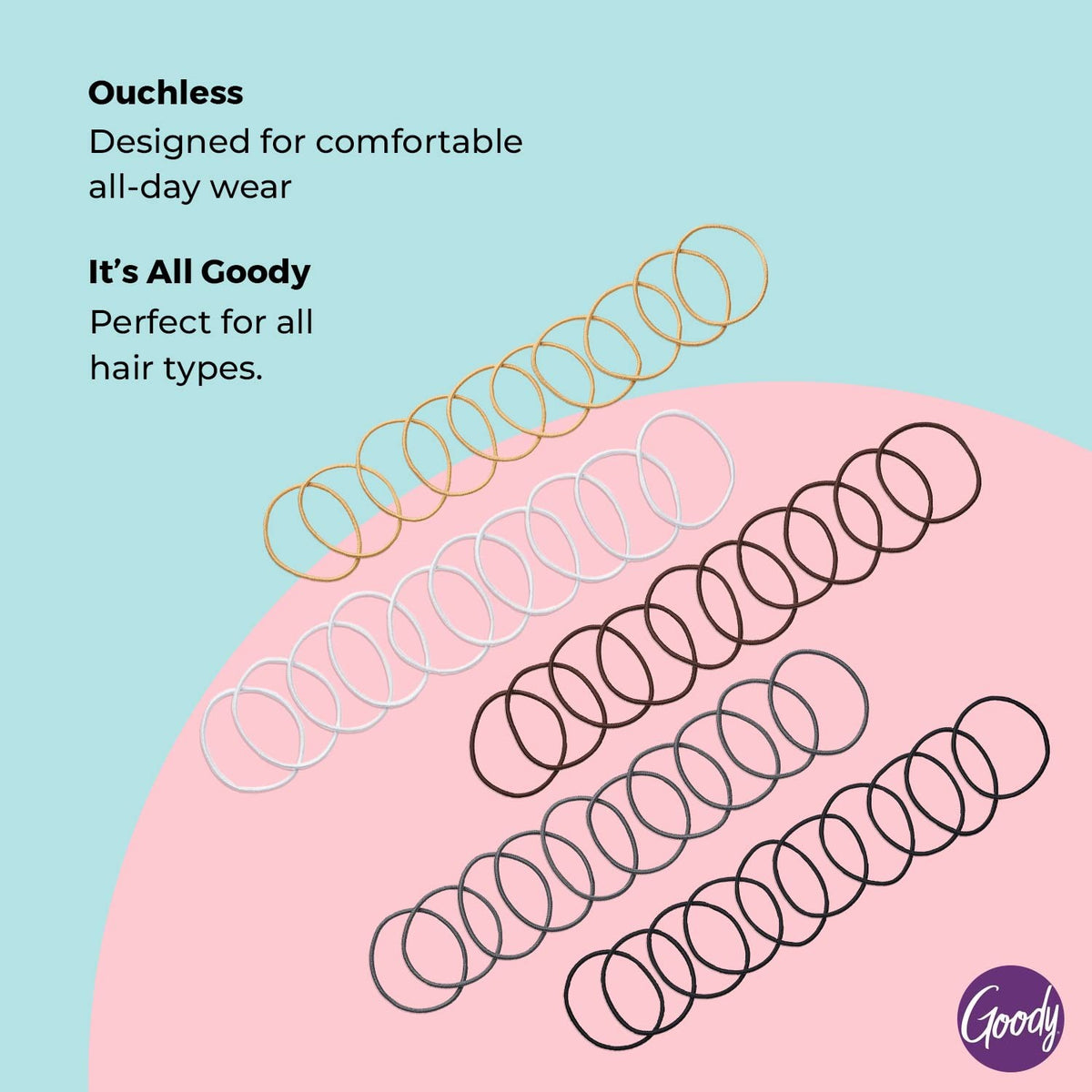 Goody Ouchless Elastic Hair Ties - 50 Count (Pack of 1), Assorted