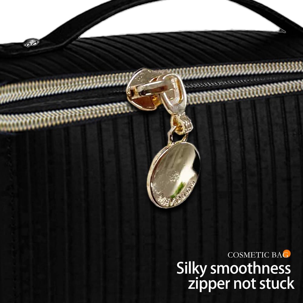 Large Waterproof Travel Makeup Bag with Flat Opening & Organizer