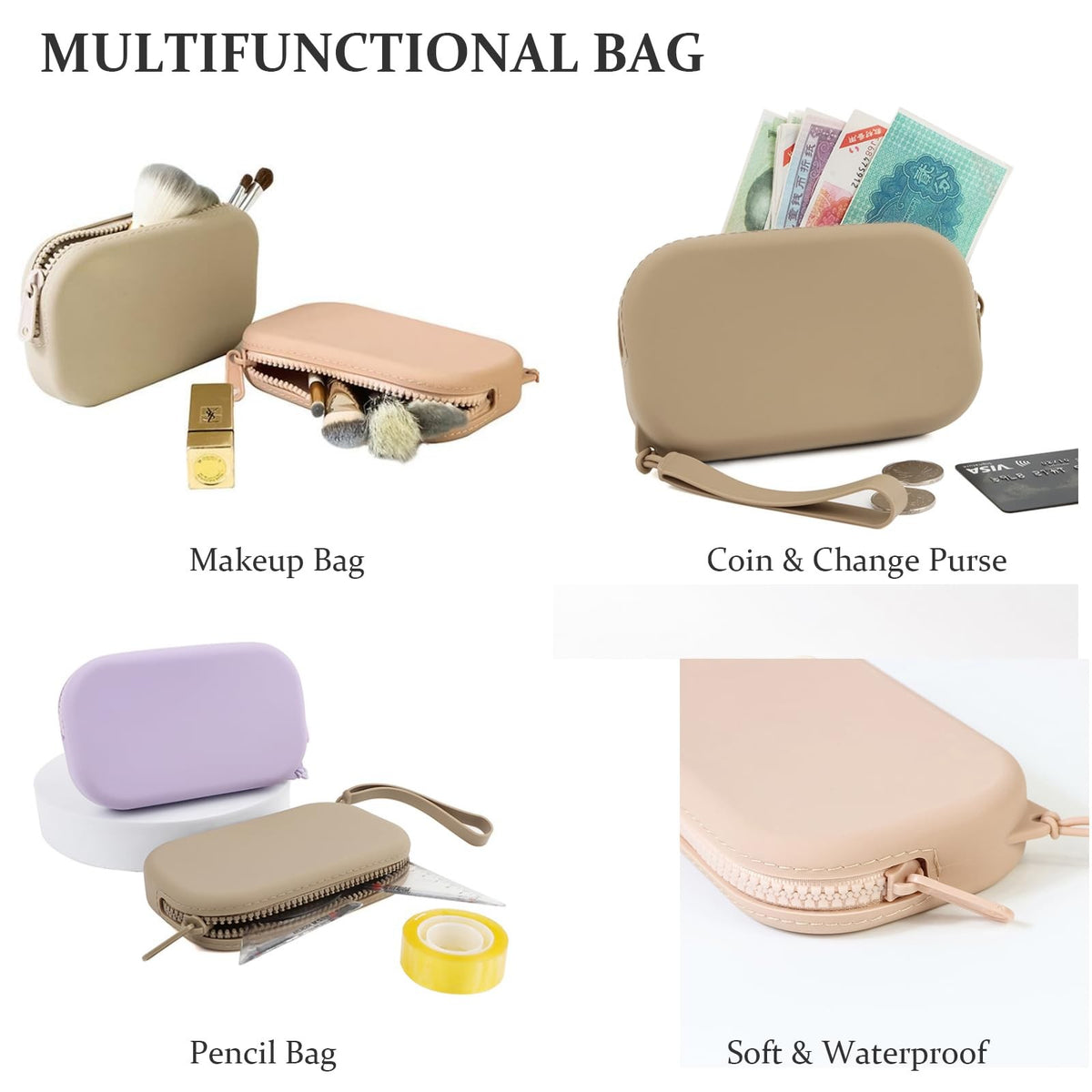 Small Silicone Travel Makeup Bag - Portable Cosmetic Organizer