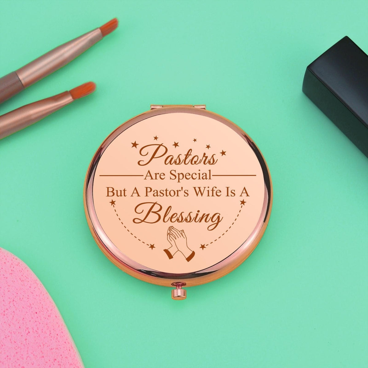 Pastor Wife Appreciation Gift: Compact Makeup Mirror - Rose Gold, Religious Gift