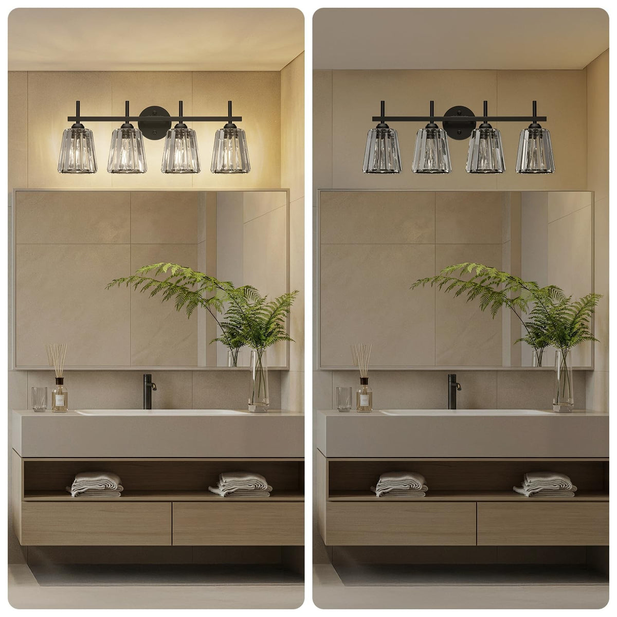 Black Crystal Bathroom Vanity Light Fixture - 4-Light Wall Sconce for Mirror