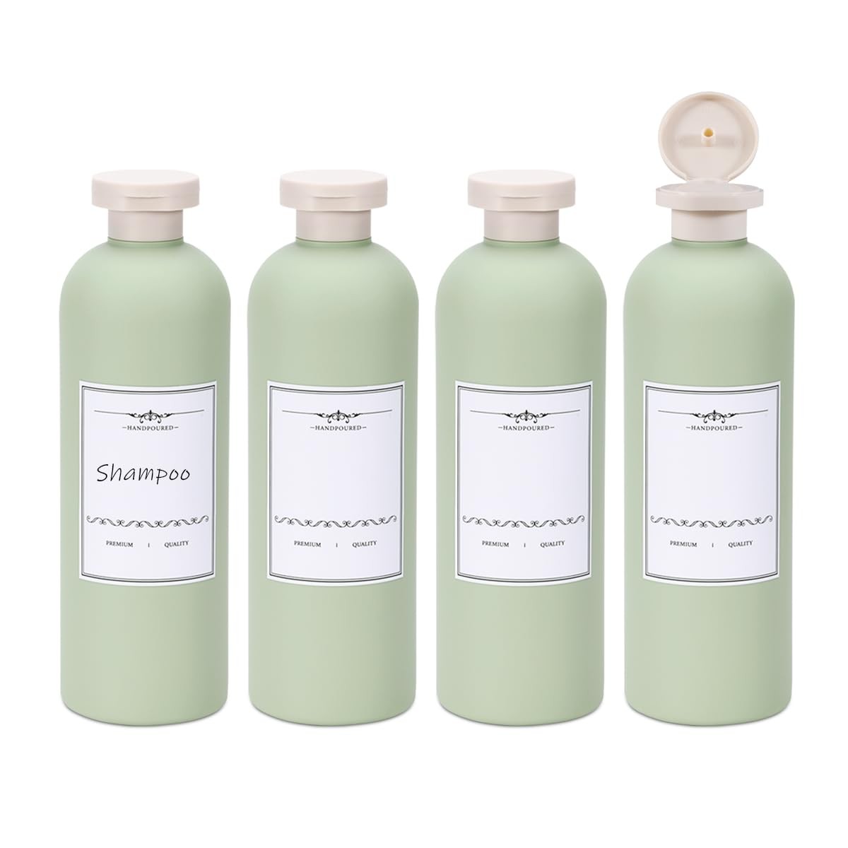 Travel Refillable Shampoo & Conditioner Bottles Set 13.5oz Green Plastic