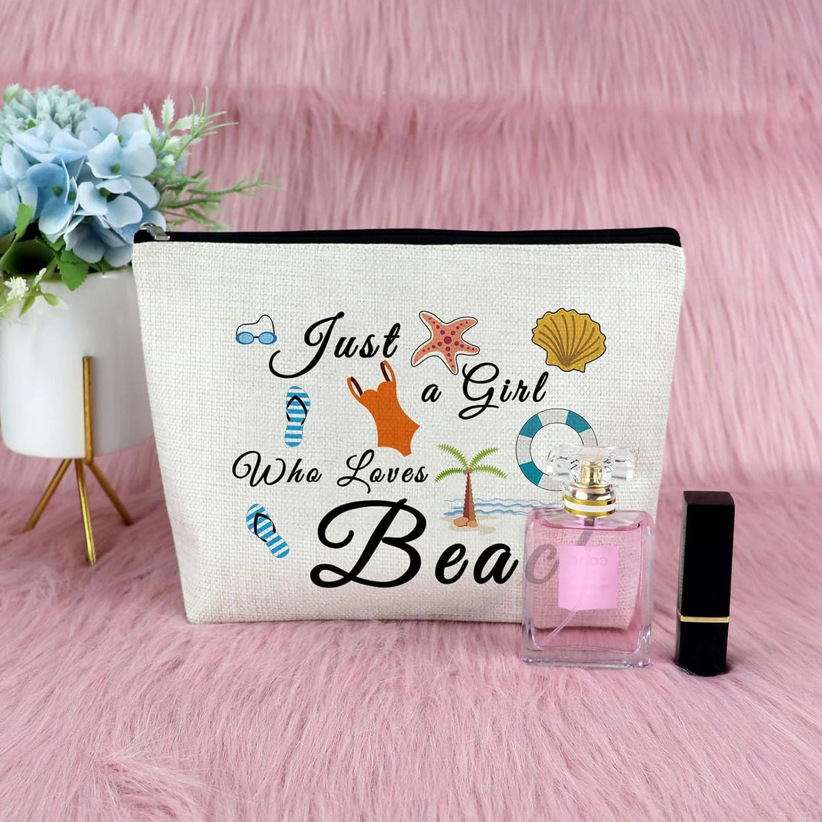 Beach Travel Makeup Bag for Women - Vacation Themed Cosmetic Organizer