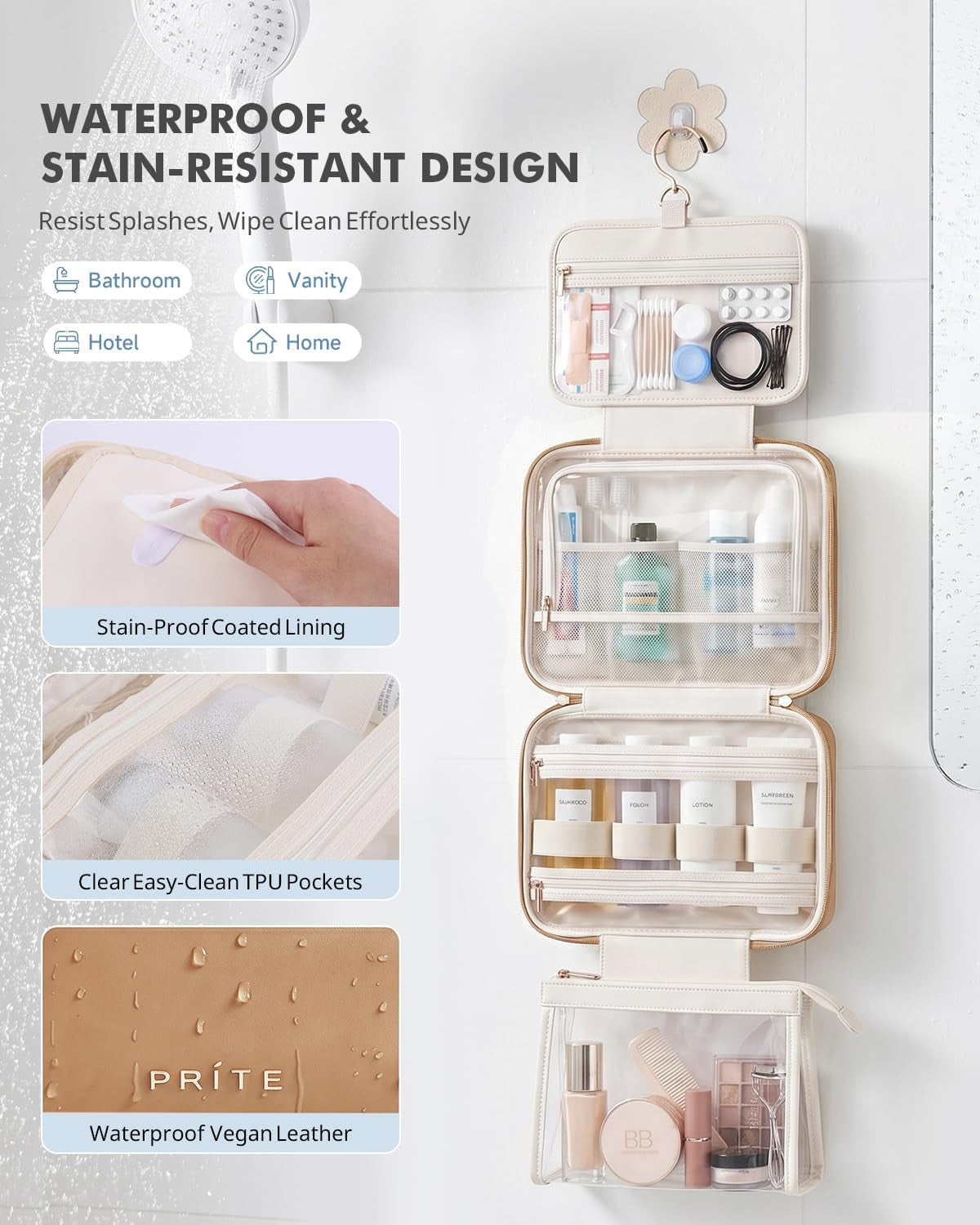 Waterproof Hanging Toiletry Bag for Women with Jewelry Organizer - Travel Makeup Organizer